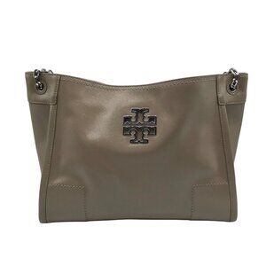 Tory Burch Taupe Patent Leather Britten Slouchy Shoulder Bag With Wallet